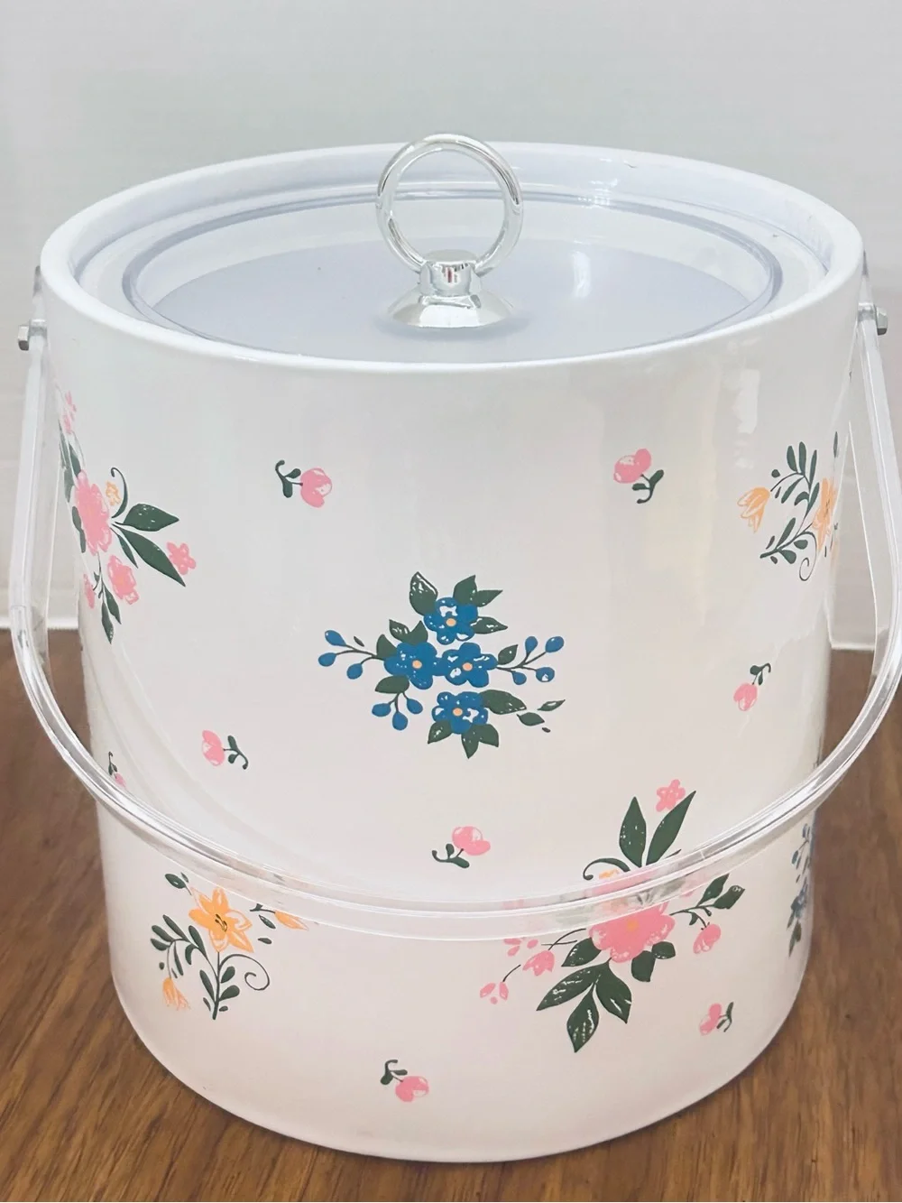 Vintage Coquette Girl Floral Cottagecore Ice Bucket with Clear Lid and Handle